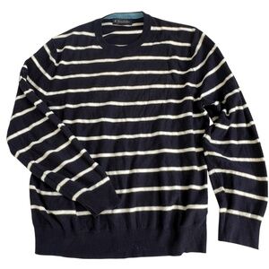 Brooks Brothers Sweater Cotton Cashmere Crewneck Size M Blue Cream Striped